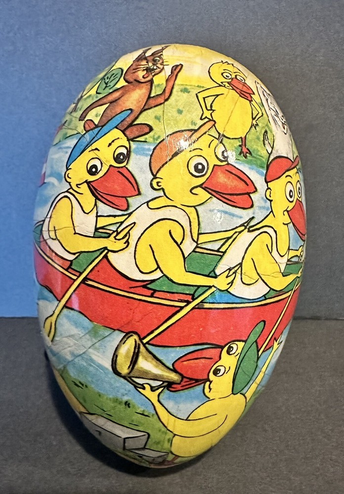 German Easter Egg Candy Container Paper Mache 6” Ducks Vintage
