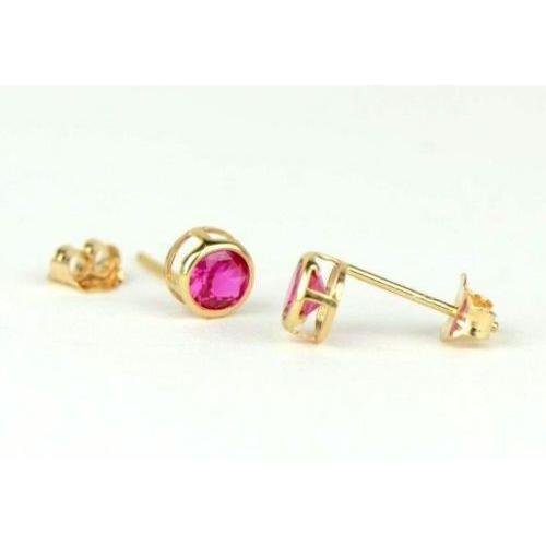 14K Round Bezel Set Yellow Gold Birthstone Earrings