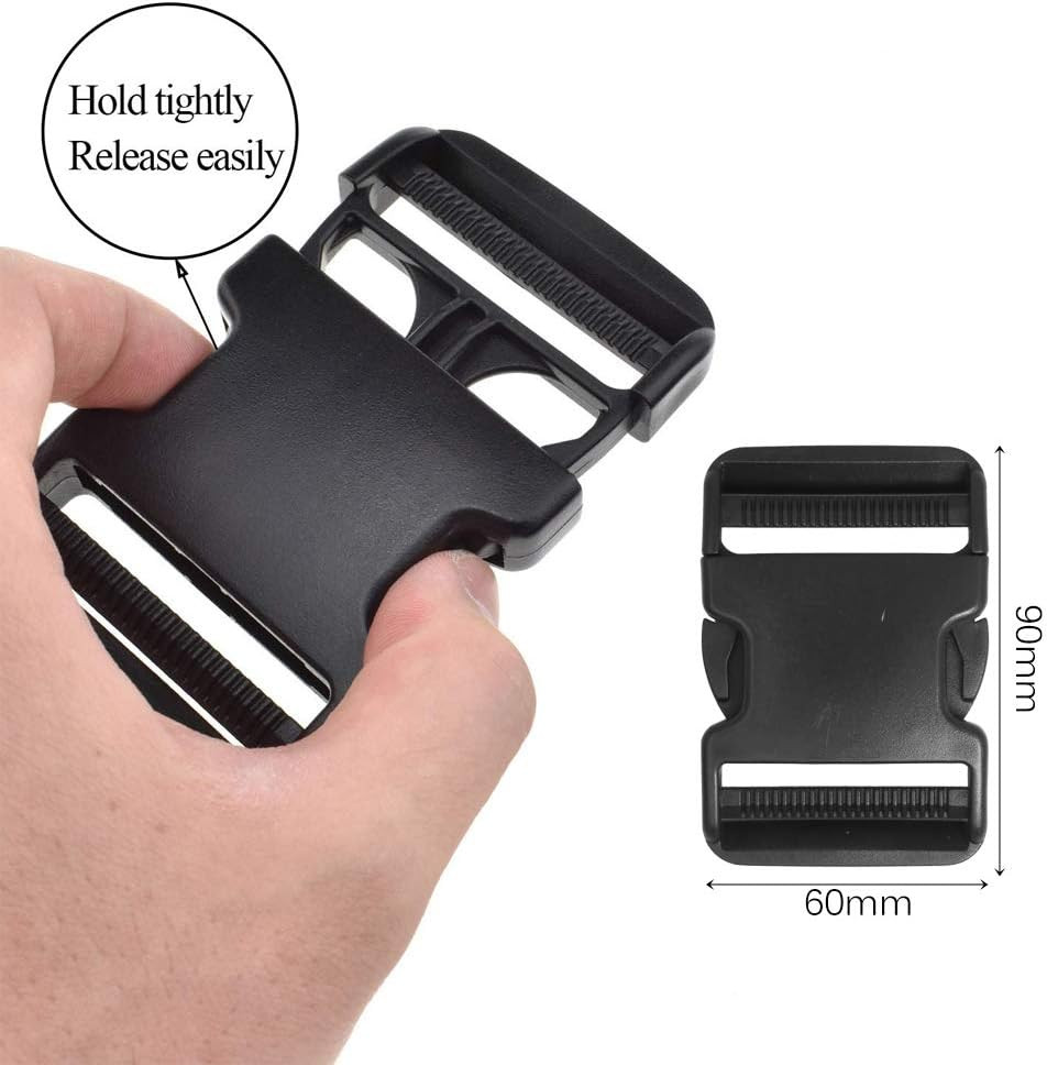 6 Pack 2 Inch Flat Dual Adjustable Plastic Side Release Plastic Buckles for Back