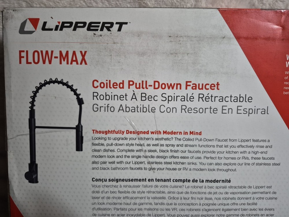 Lippert Components 2021090598 Faucet Coil-Spring Pull Down Spout Black Matte