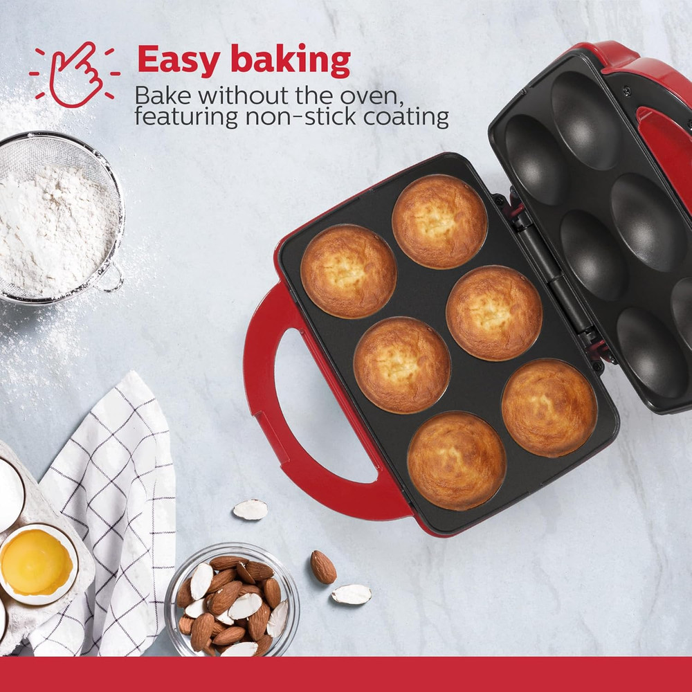 - Non-Stick Cupcake Maker, Red - Makes 6 Cup Cakes, Muffins, Cinnamon Buns, a...