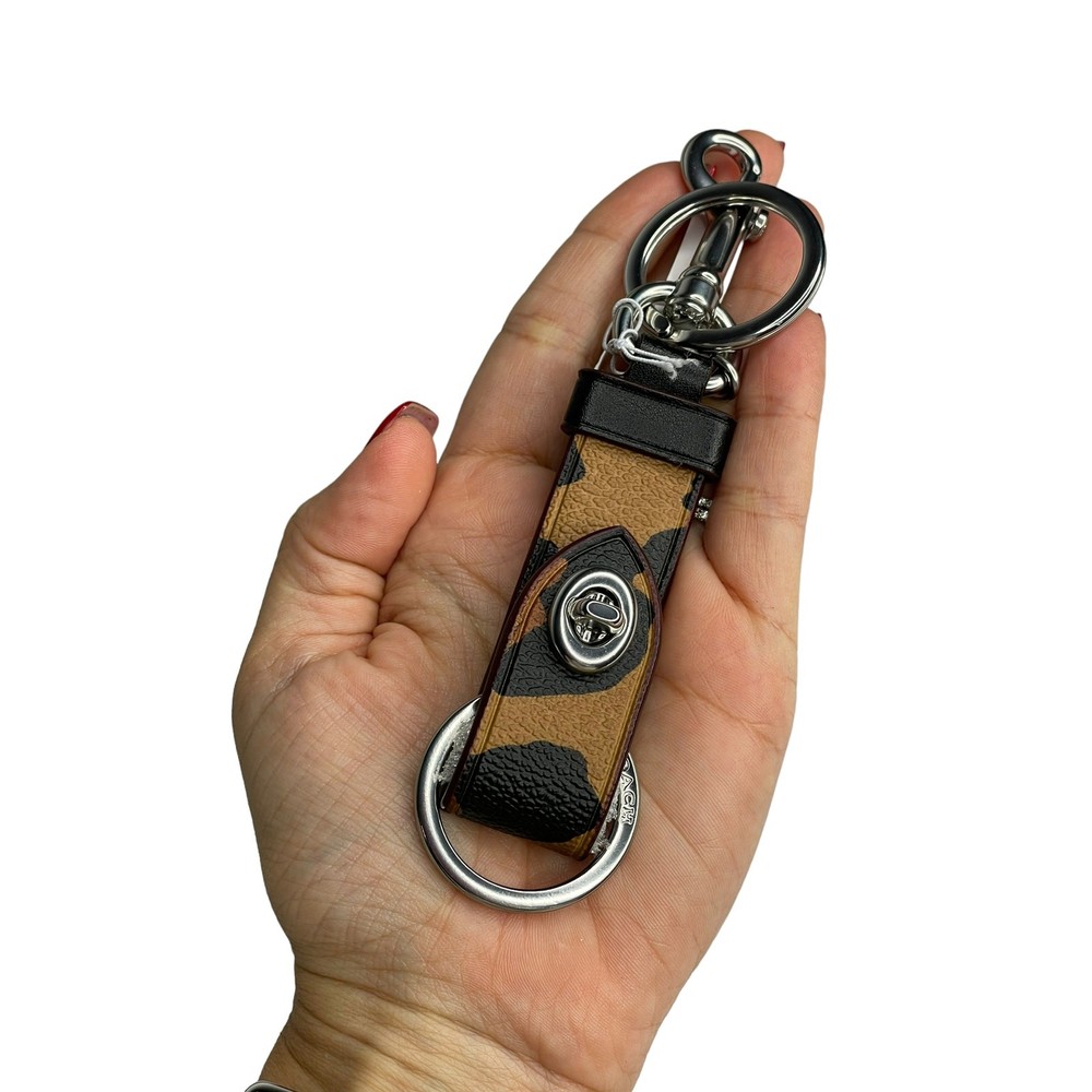 Coach Trigger Snap Bag Charm Keychain With Leopard Print