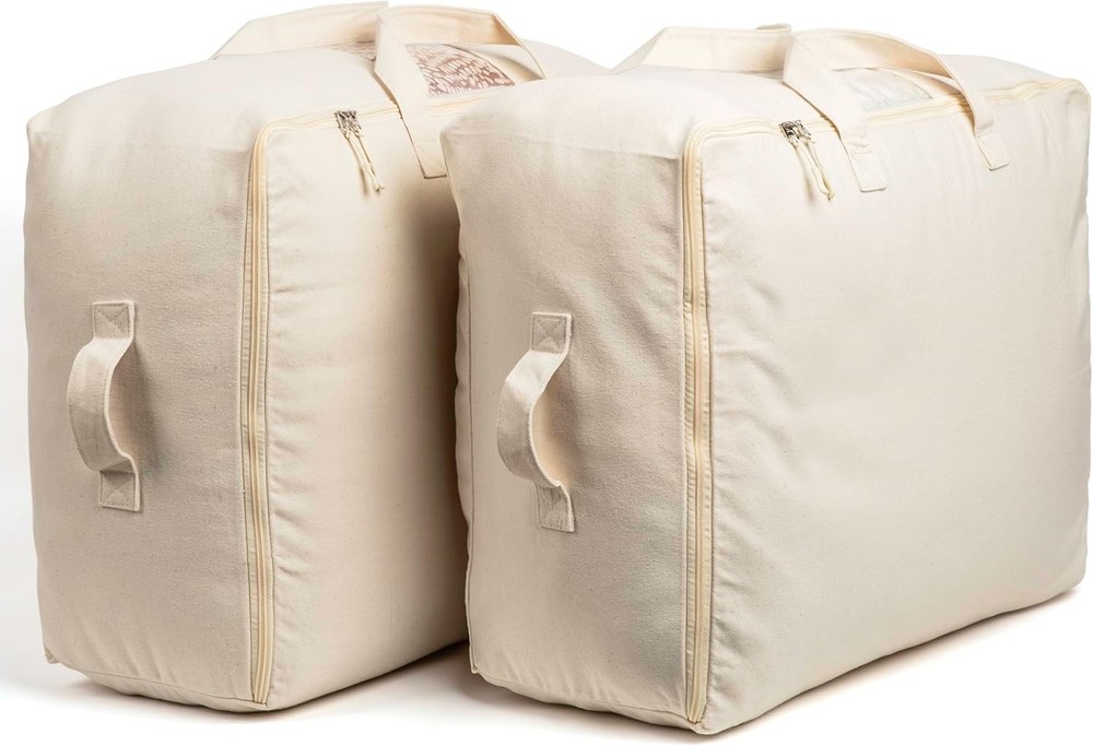 Soft Canvas Storage Bags with Zipper. Thick Breathable, 2pc King/Queen Comforter