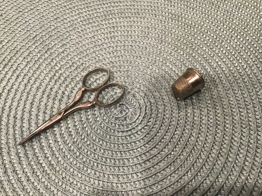 Vintage German Embroidery Scissors + Thimble