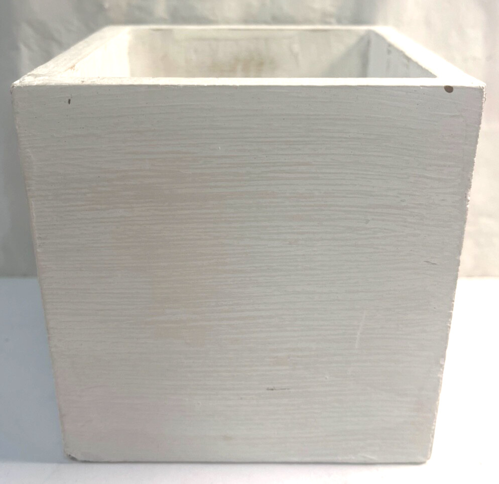 White Painted Square Wood Box “Grateful”