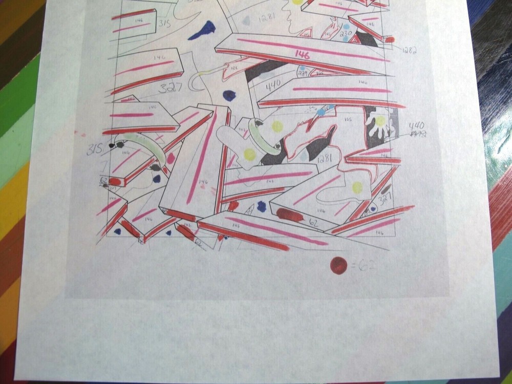 vtg KAWS art show print - working process transparency worksheet corrections