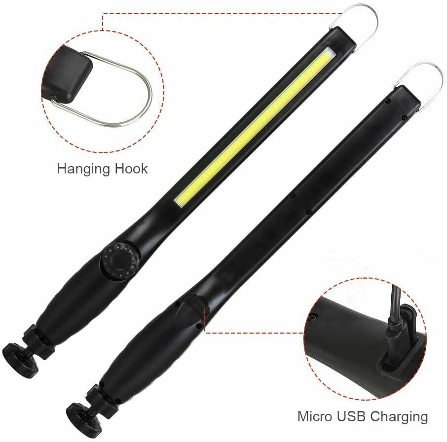 2 Pack Magnetic USB Rechargeable COB LED Slim Work Light Lamp Flashlight Torch