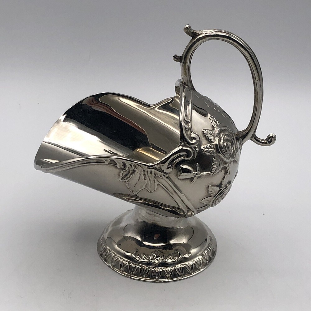 Silverplate Embossed Sugar Scuttle Vintage Rose Design