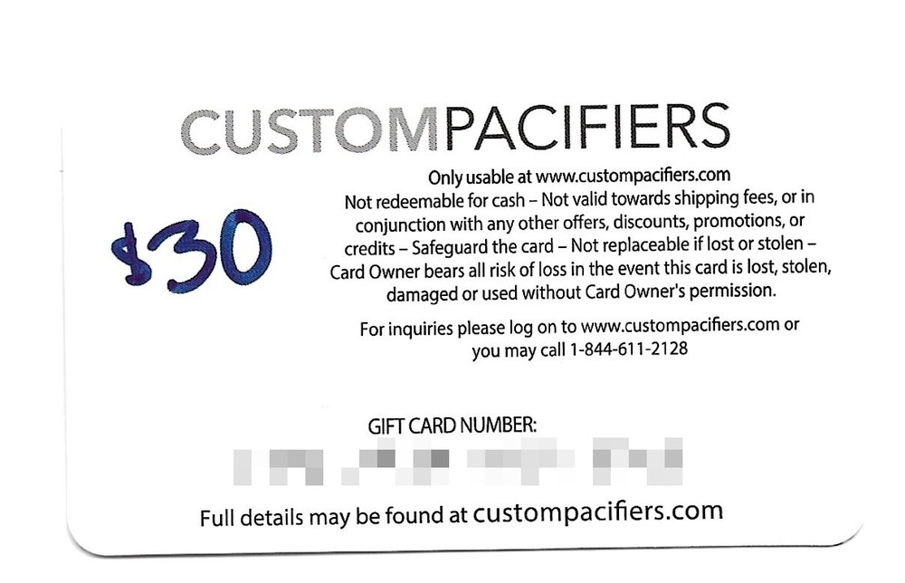 $30 Custom Pacifiers Gift Card