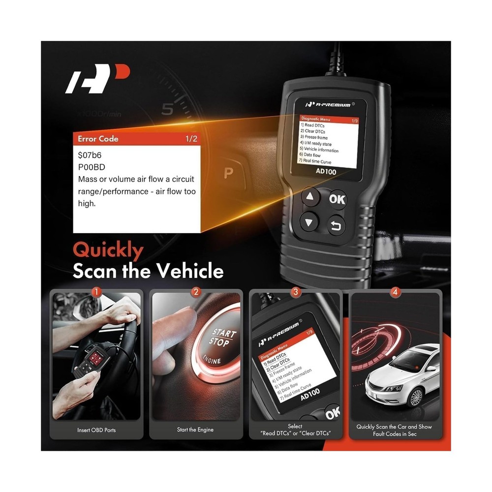 A-Premium AD100 Universal OBD2 Scanner Diagnostic Tool, Car Code Re... Fast Ship