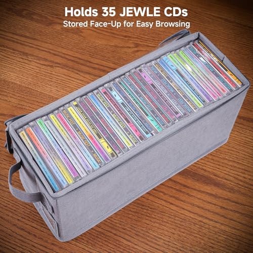 Stackable CD Storage Case Organizer with Lid & Handle - Dustproof 2-Pack, Gray