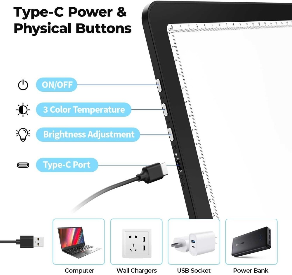 A4 LED Copy Board Light Tracing Box,Super Bright Magnetic Light pad with Side...