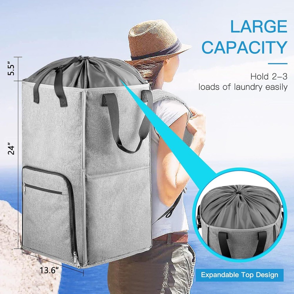 Laundry Backpack Bag, 2 in 1 Laundry Hamper Basket, Adjustable Shoulder Straps