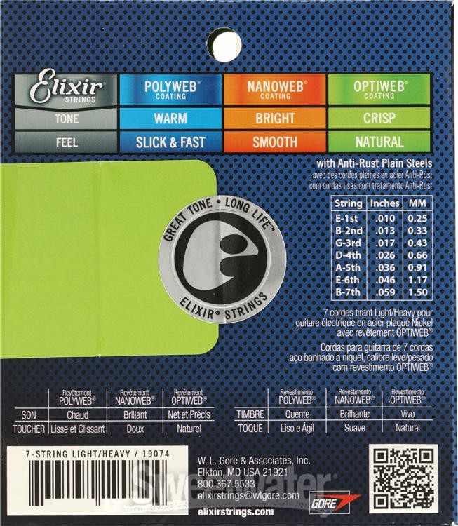 Elixir Strings 19074 Optiweb Electric Guitar Strings - .010-.059 Light/Heavy