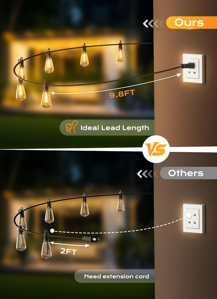 Outdoor String Lights Patio Lights, 100FT ST38 Shatterproof Dimmable Waterproof