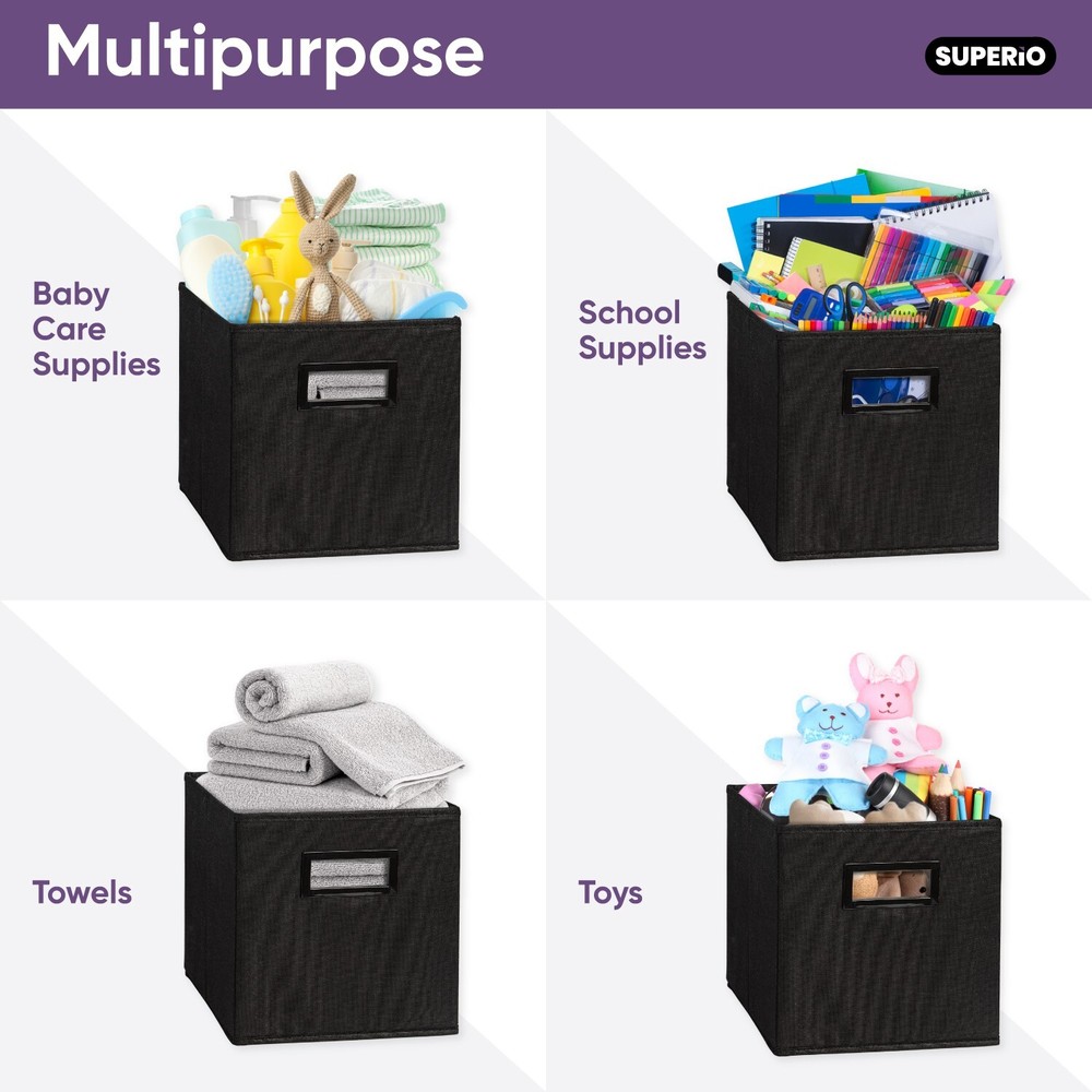 Superio Fabric Organizing Bin, 11" Black Fabric Cube 4-Pack