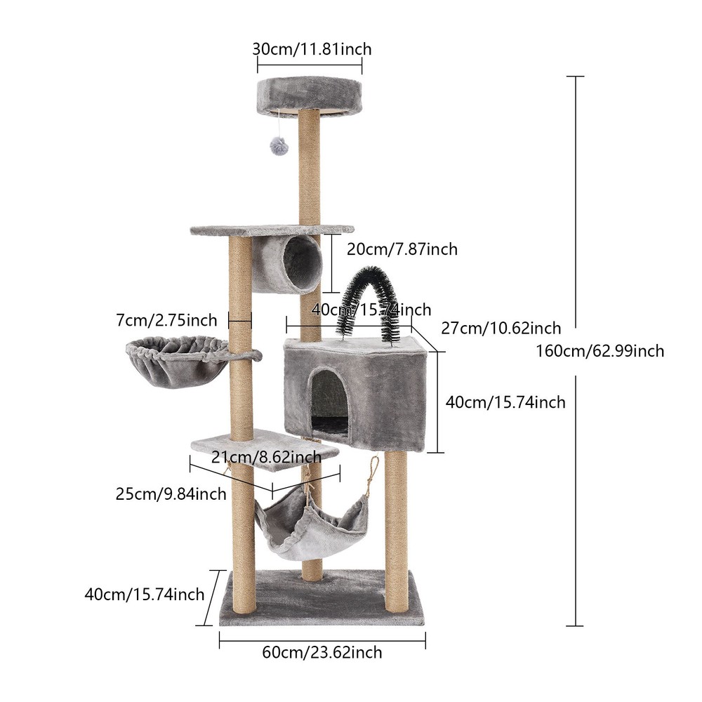 Floor Standing Scratching Post Multi-Level Cat Tower Climbing Frame Silvery Grey