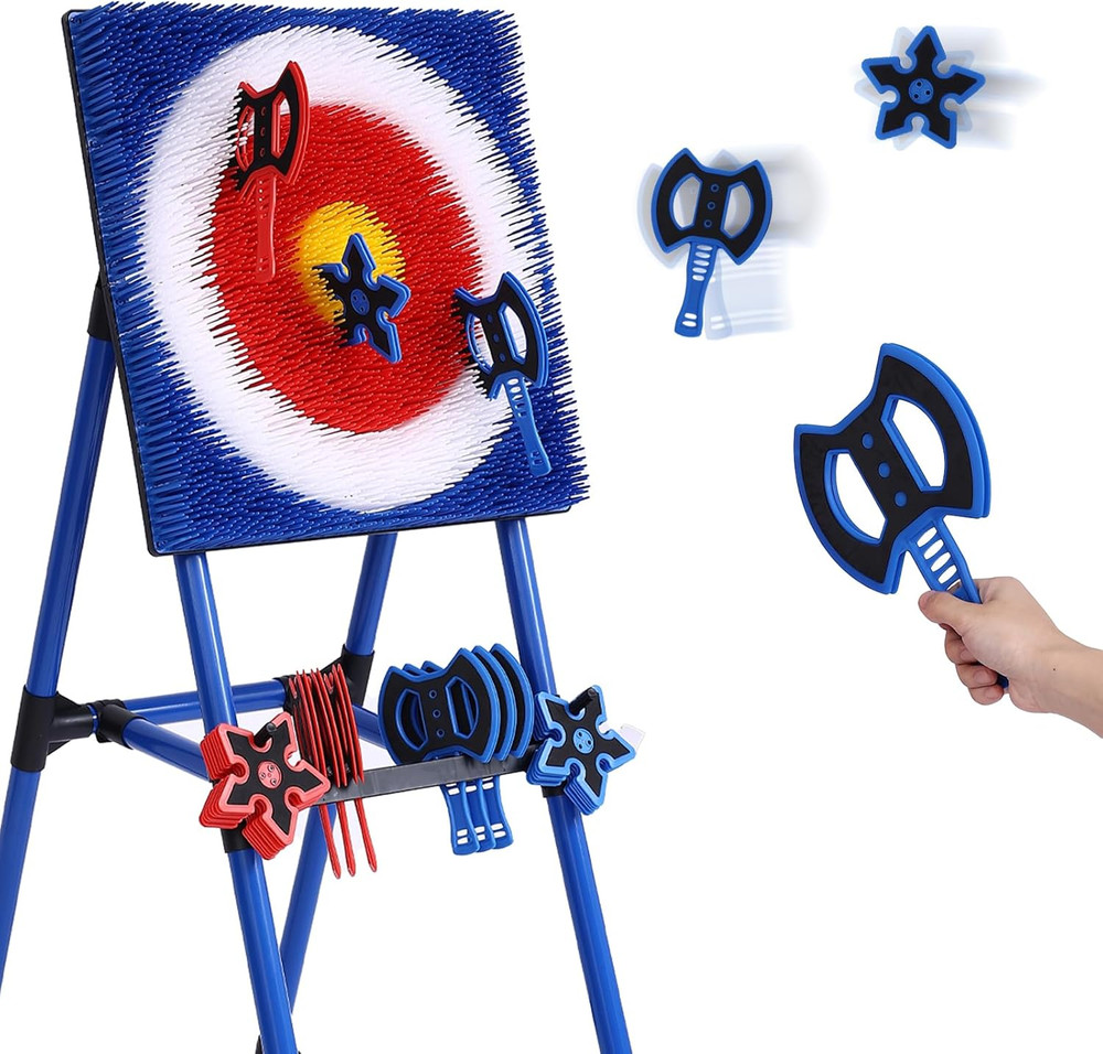 Axe Throwing Game for Backyard 8 Throwing Axes Set - Deluxe Foldable Plastic