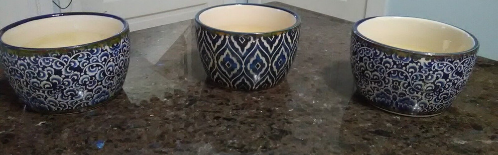 Blue Tone Ceramic Planter Trio with Drain Hole