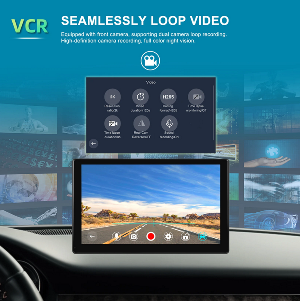 Car Monitor ADAS Front Dash Cam Foldable Wireless For Apple Carplay Android Auto
