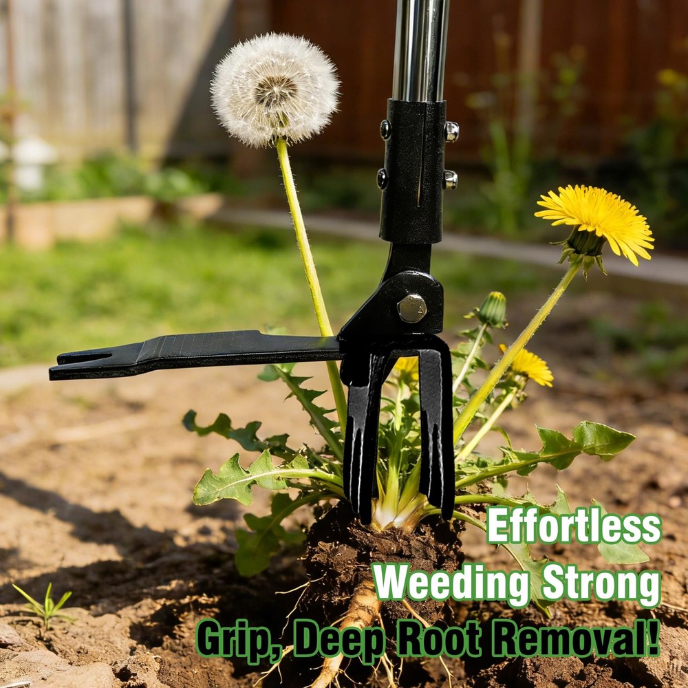Weed Puller Tool, Stand Up Weed Puller with Stainless Steel Long Handle, 6-Cl...
