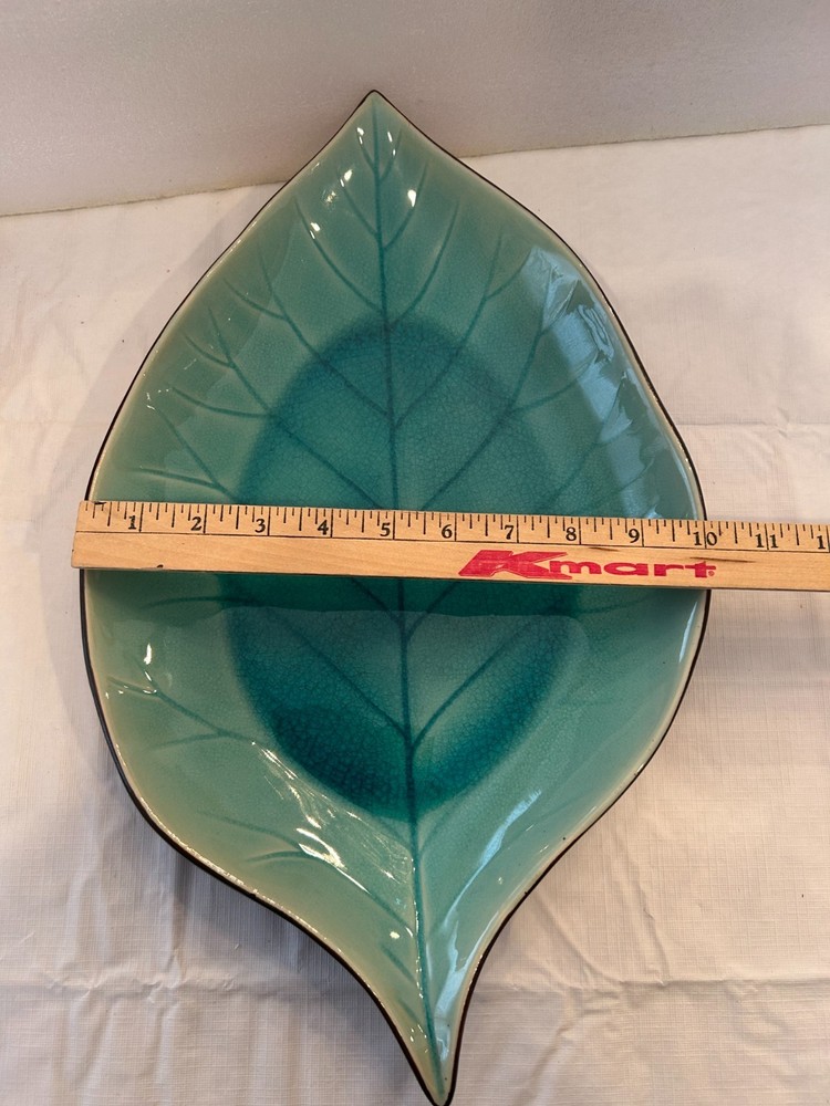Large - Blue/Green Ceramic Leaf Platter - 16.75" x 10"