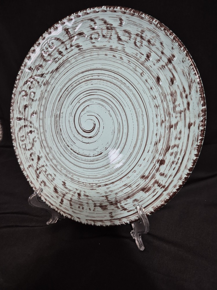ELAMA EMBOSSED AQUA STONEWARE OCEAN DINNERWARE PLATE