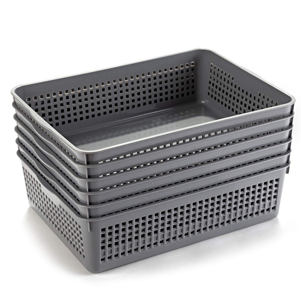 A4 Size Plastic Paper Storage Trays,Desktop File Organizer Baskets,6-Packs (G...