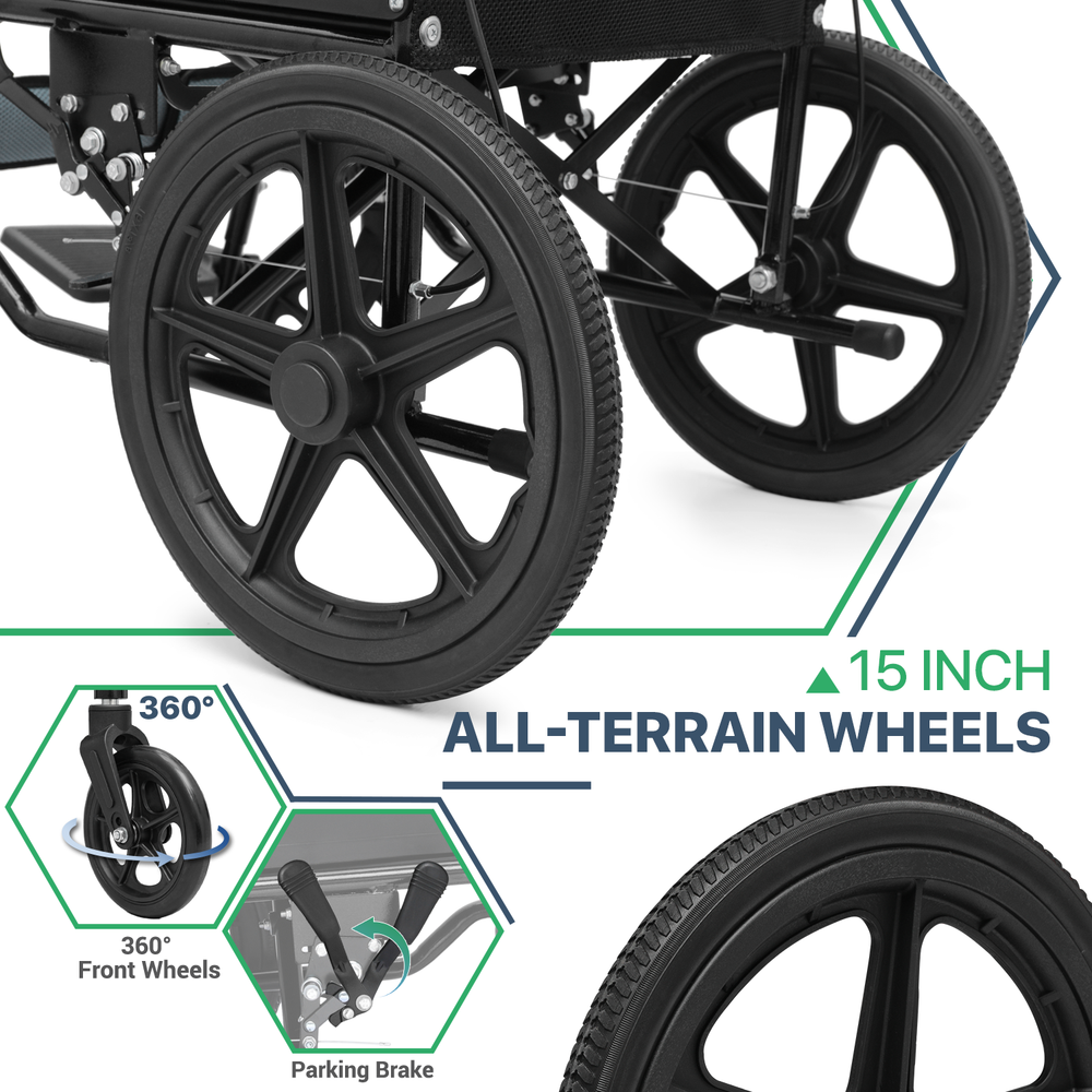 [FDA APPROVED]Lightweight Folding Transport Wheelchair w/Solid Wheel & Handbrake