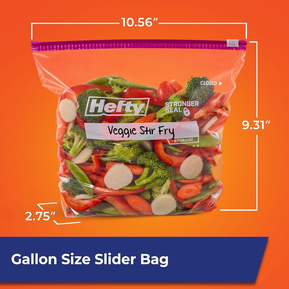 Hefty Slider Kitchen Storage Bags, Gallon Size, 15 Count
