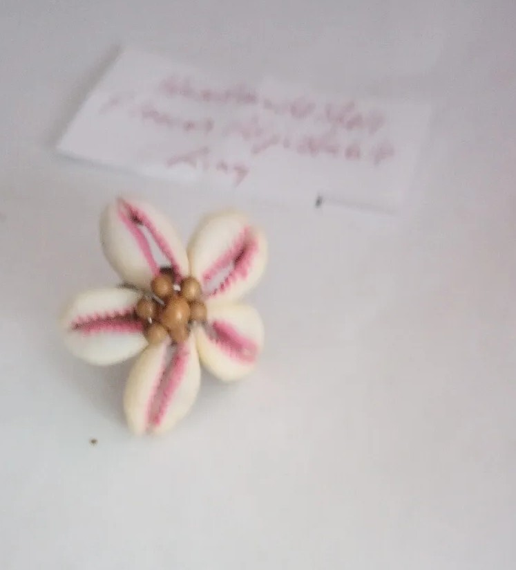Hand Made Shell Flower White ,Pink, Brown Silver Tone Adjustable Ring