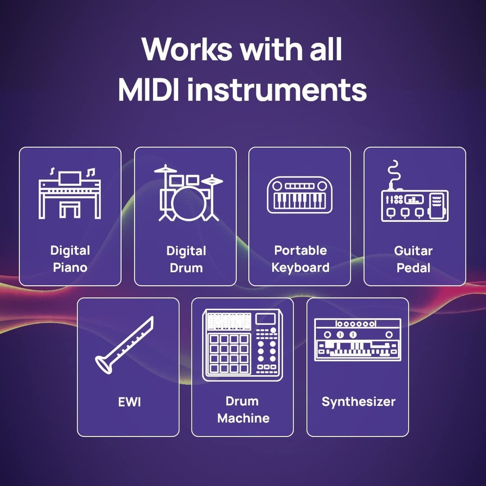 USB MIDI Cable 6.5ft - High-Speed Plug Play Interface for Instruments