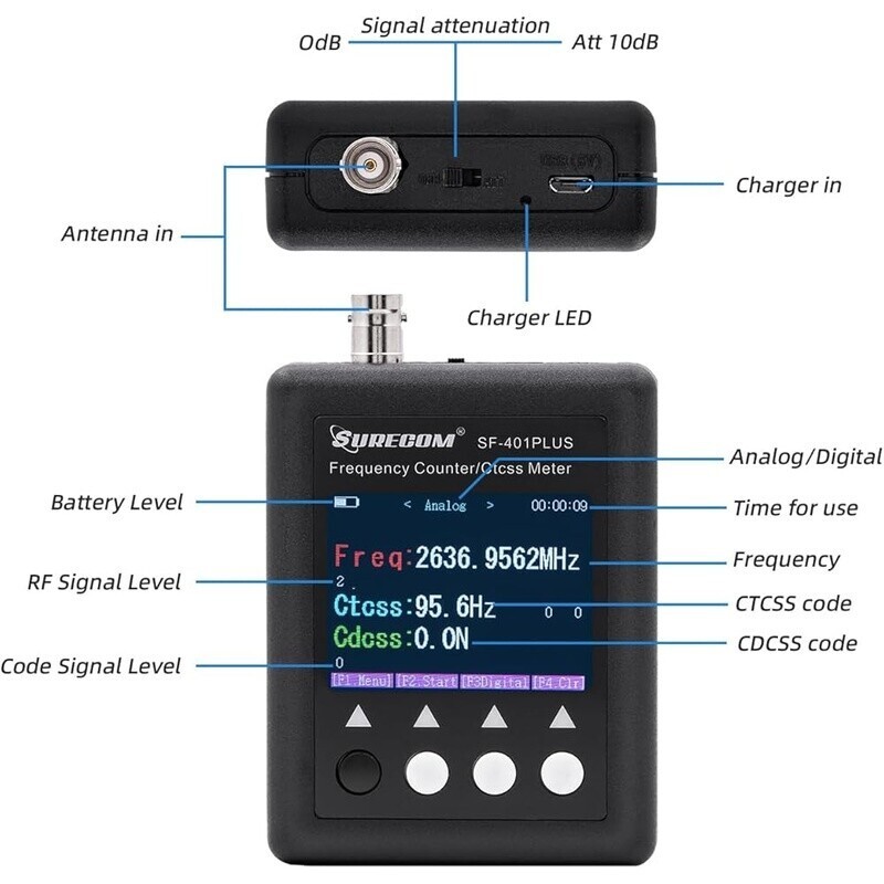 Portable Frequency Counter Meter 27-3000MHz W/ DCS Decoder Two-way Radio Black