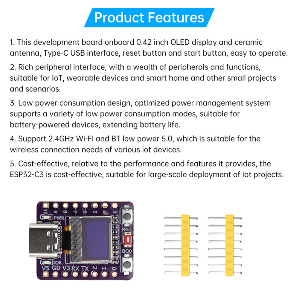 ESP32-C3 0.42-inch OLED WIFI Bluetooth Development Board Type-C 4M SPI Flash