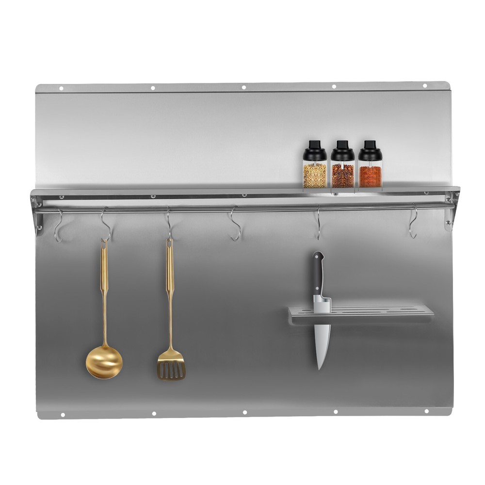 Range Backsplash Range Hood Wall Shield Splash Plate Stainless w/ Storage Shelf