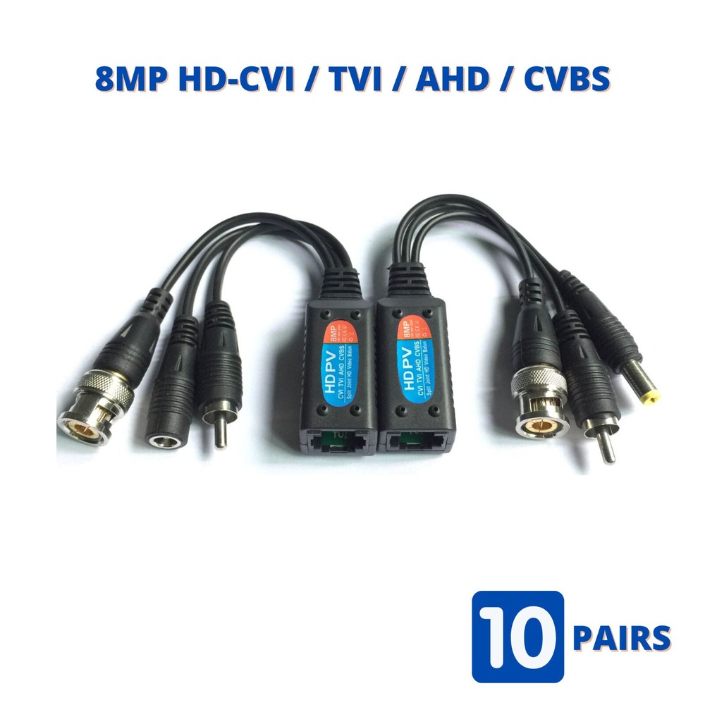 8MP Video Audio Power Balun Transceiver Cat5 Cat6 to BNC Data Cable Transmitter