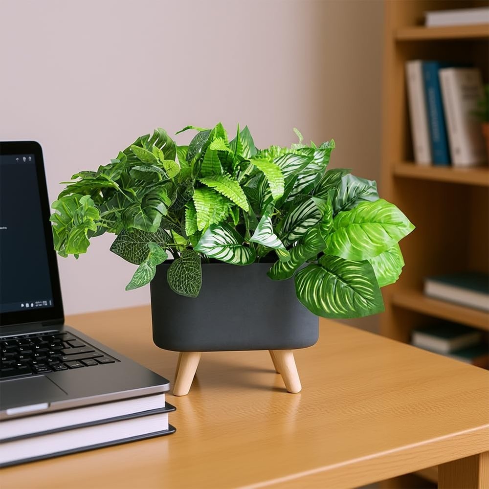 Artificial Green Grass Plants in Rectangular Planter Boxes, Faux Greenery in ...