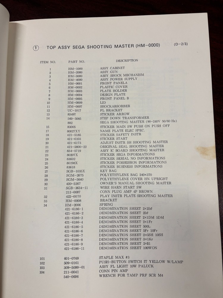 ORIGINAL-SEGA-SHOOTING MASTER-OWNER'S MANUAL