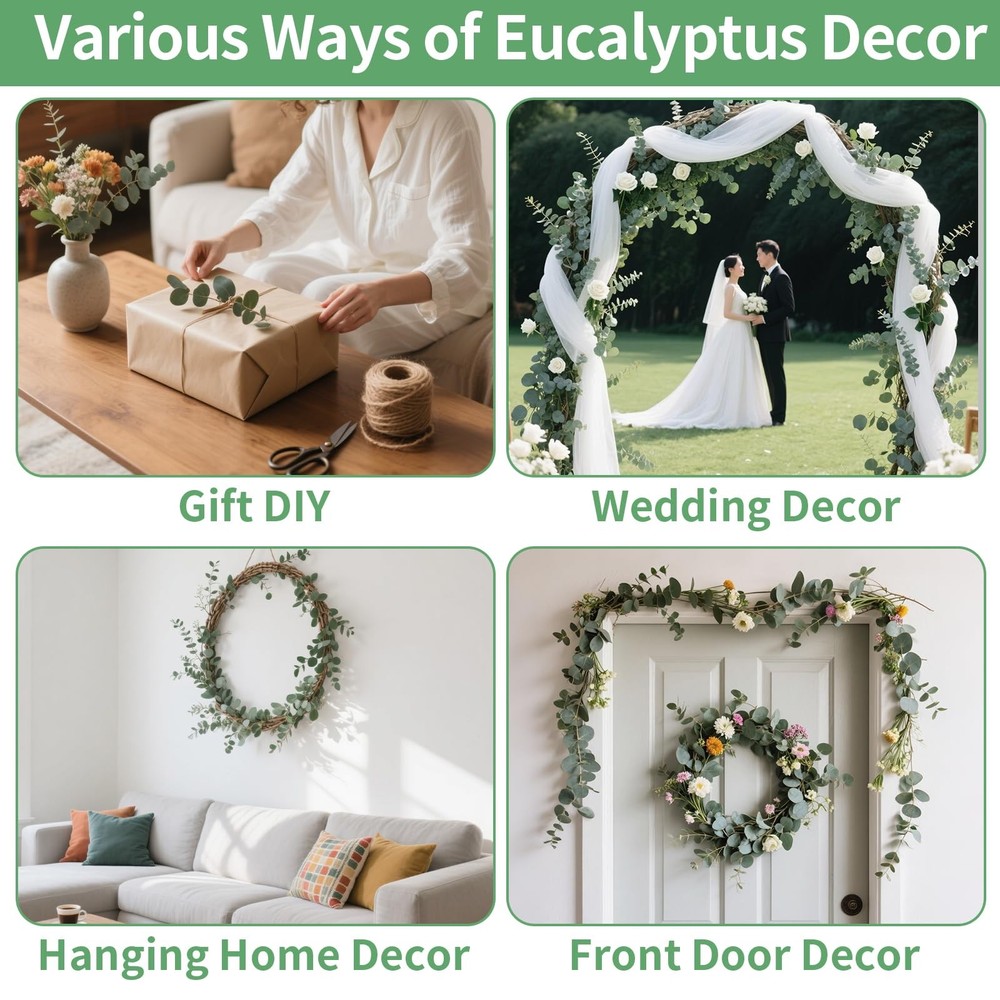 12PCS Dried Eucalyptus Bundle 17'' Real Eucalyptus Stems 100% Natural Fresh L...