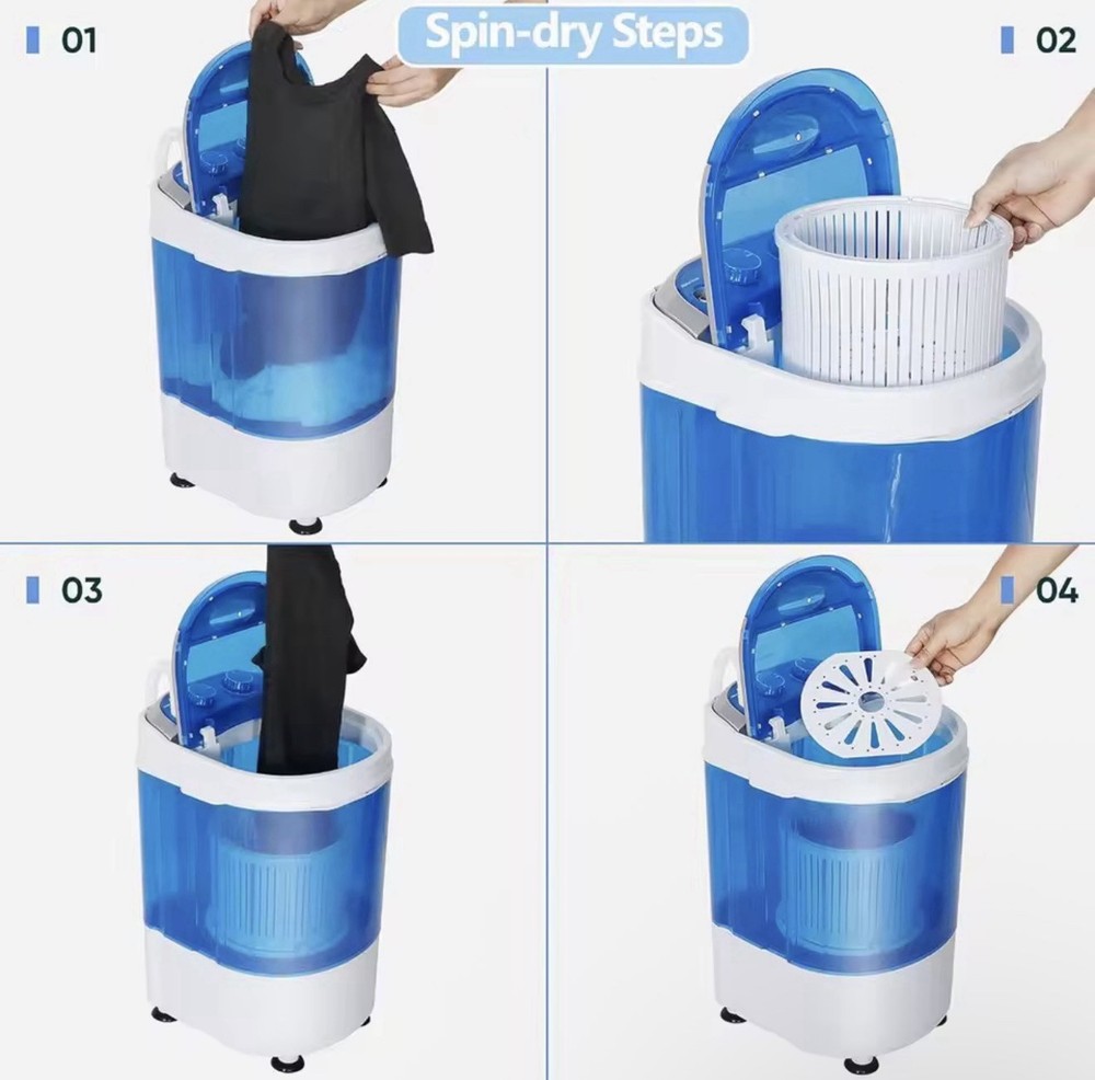 12LB Portable Compact Mini Washing Machine Top-Loading Blue White Spin Bucket