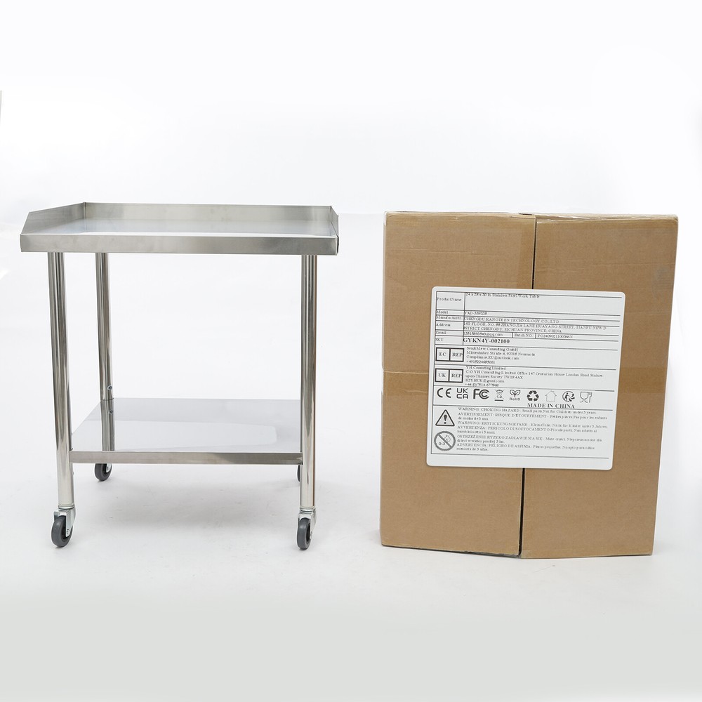 2-tier Work Table, Stainless Steel Work Table, Commercial Prep Table with Wheels