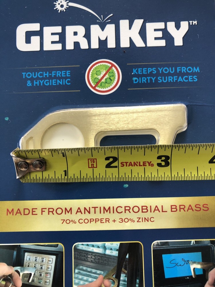 GermKey Solid Brass Antimicrobial Hand Tool Contactless Door Open Button Push