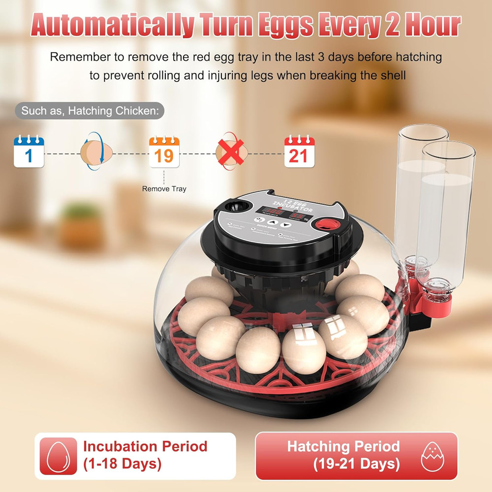 12 Egg Incubator with Temperature Control, Humidity Display, Automatic Egg Turne