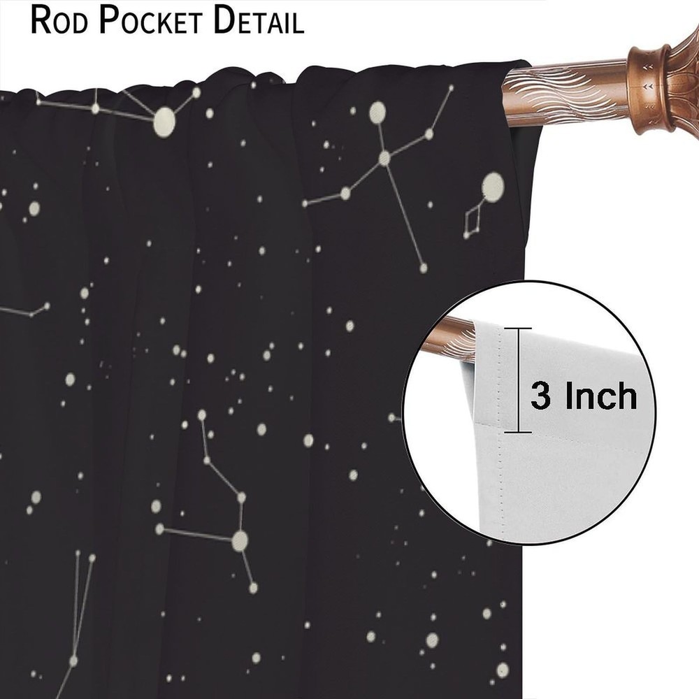 Constellation Curtains, Black Galaxy Constellations Symbol Pattern Window Tre...