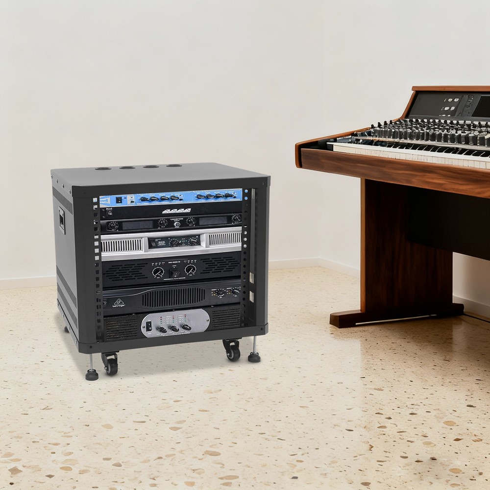 9U Server Rack Semi-open Rolling Studio Rack Case with Wheels 19.8x22.4x18.3 in