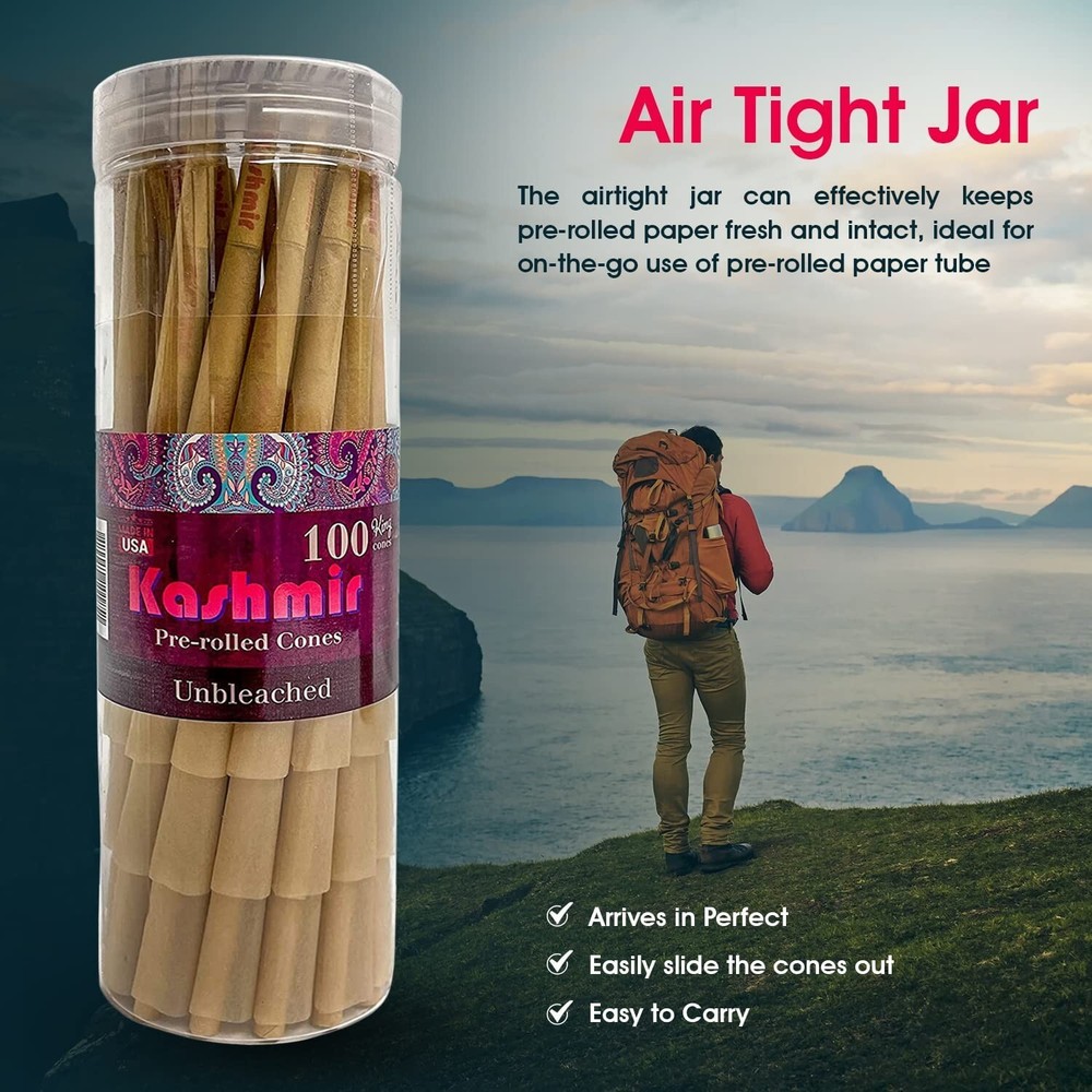 Kashmir Pre Rolled Cones Natural Rolling Papers King Size with Tips 200 Count