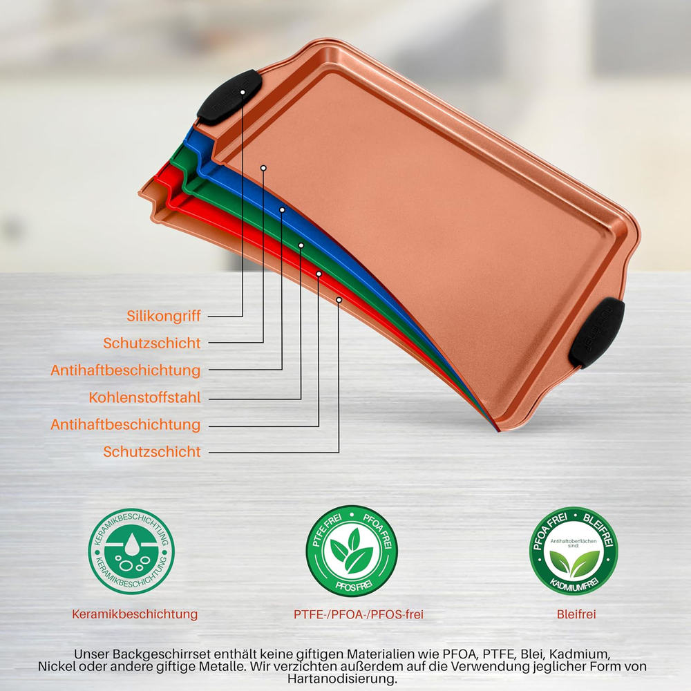 Stackable Baking Pans Set - 5-Piece Cookie Sheets & Roasting Pan with Lid