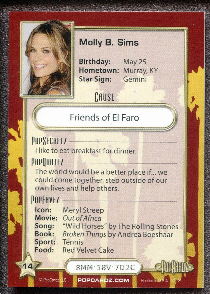 2008 Popcardz #14 - Molly Sims