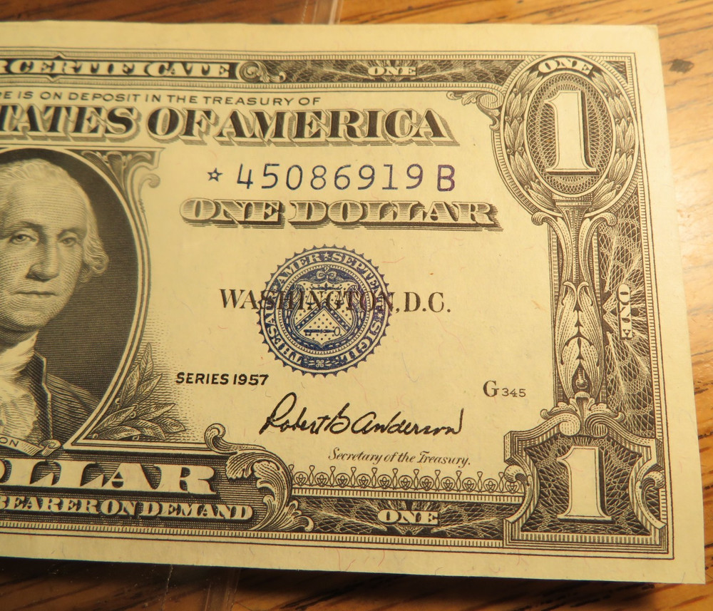 Two (2) 1957 Silver Certificate Dollar Star Notes Consecutive #'s Crisp
