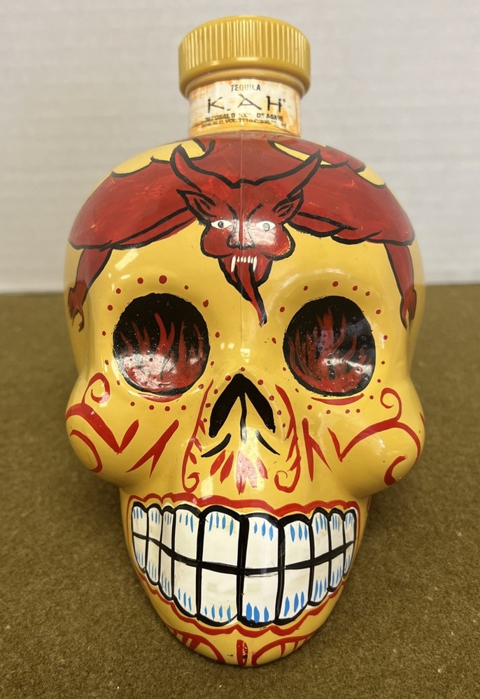 KAH Tequila Hand Painted Skull EMPTY Bottle 750ml Free Shipping